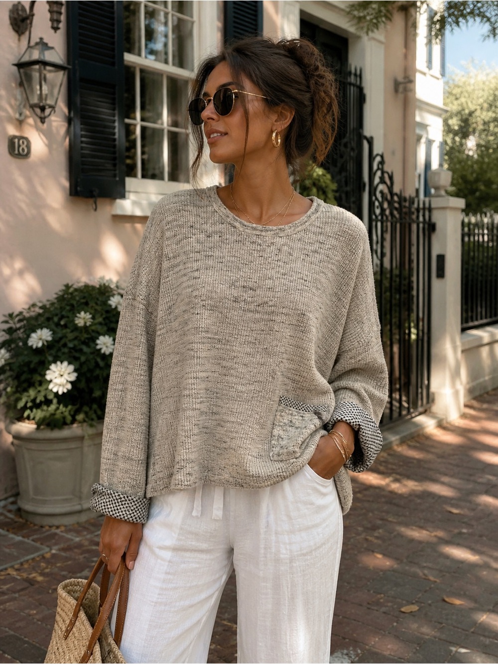 Textured Cotton Knit Sweater Oatmeal Boxy Minimalist Neutral Luxury Capsule L